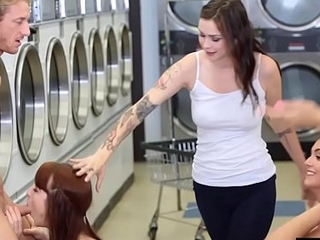 Busty teen and her side got fucked for a laundry day
