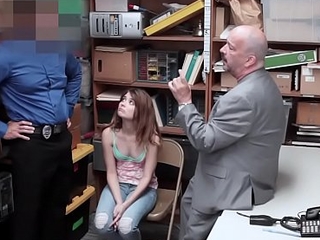 Sexy brunette legal age teenager banged by a police officer in front of stepdad